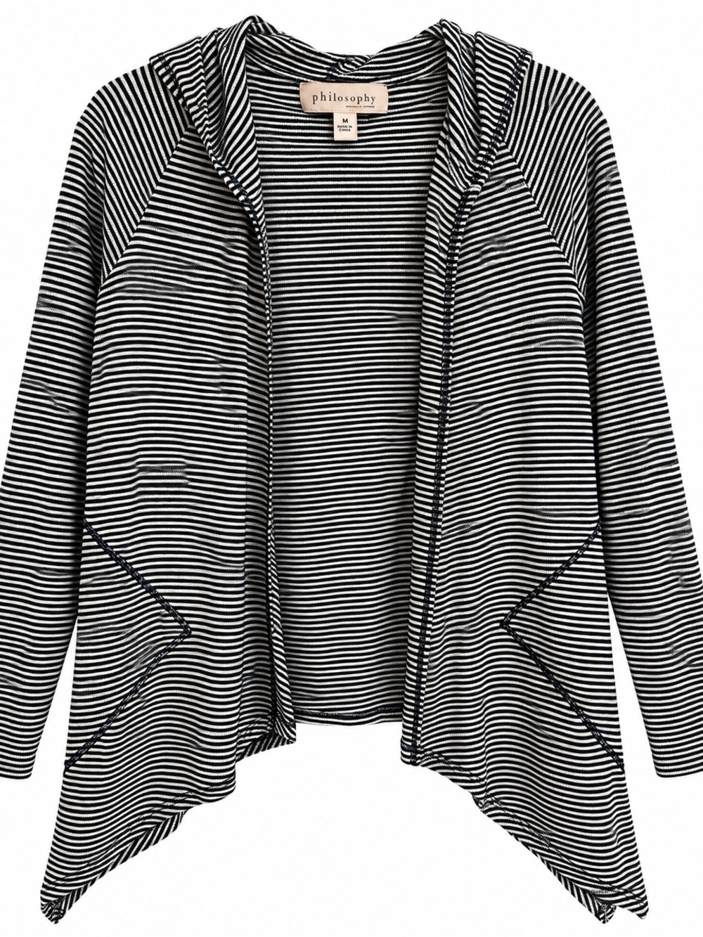 Philosophy Black and White Striped Hooded Open Cardigan #143